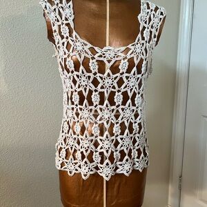 Chic Vintage Cream Crocheted Women's Handmade Top